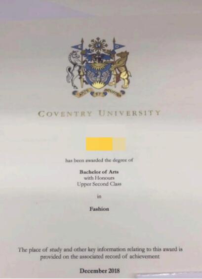 英國考文垂大學本科學士學位證書樣式